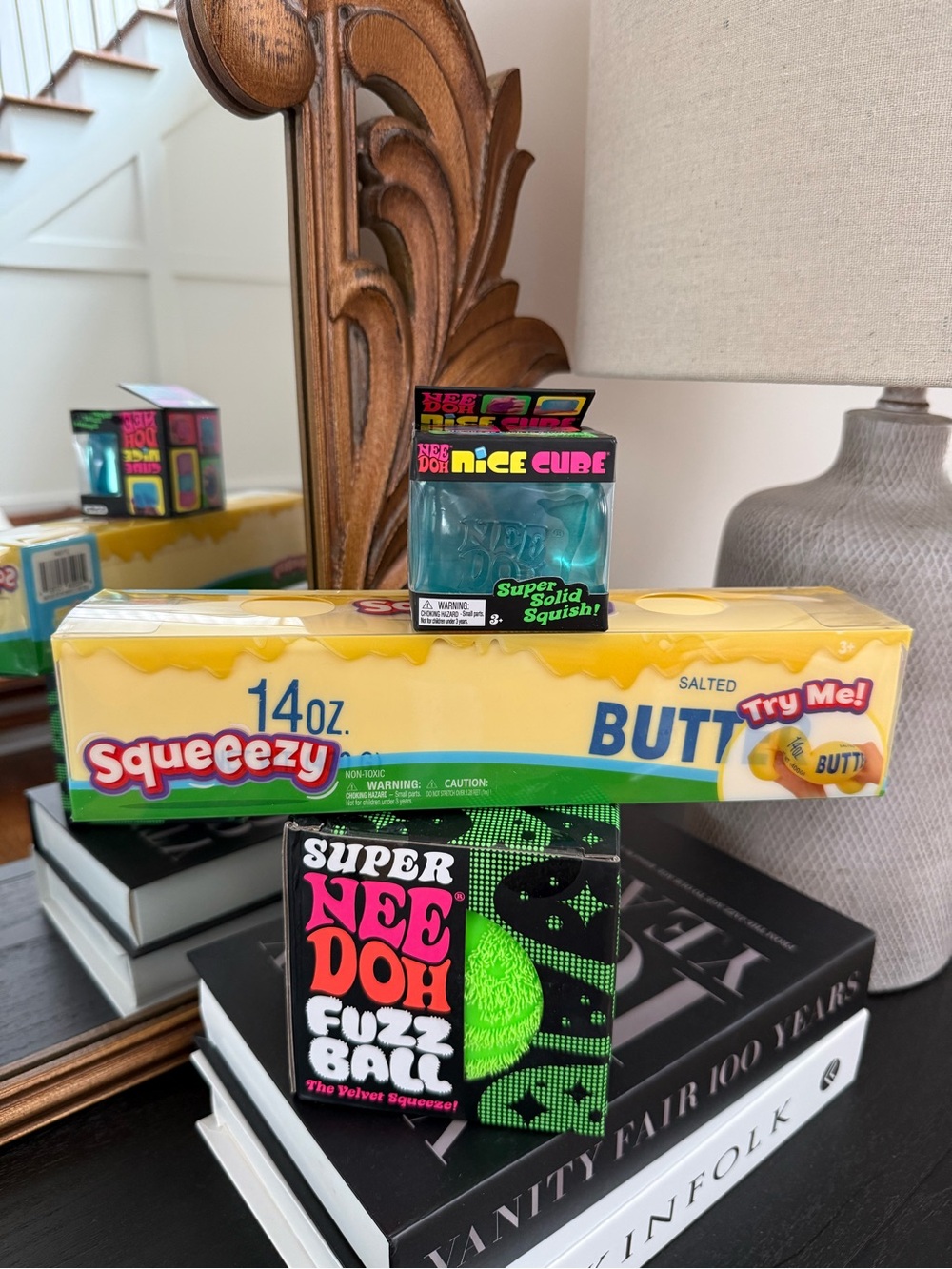 Squeezy 14oz Salted Butter Stress Toy with Super NeeDoh Fuzz Ball & Nice Cube